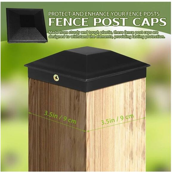 11 Fence Post Caps Black 4"x4"(Actual inside sz 3.5" x 3.5")includes screws NEW - Picture 1 of 4
